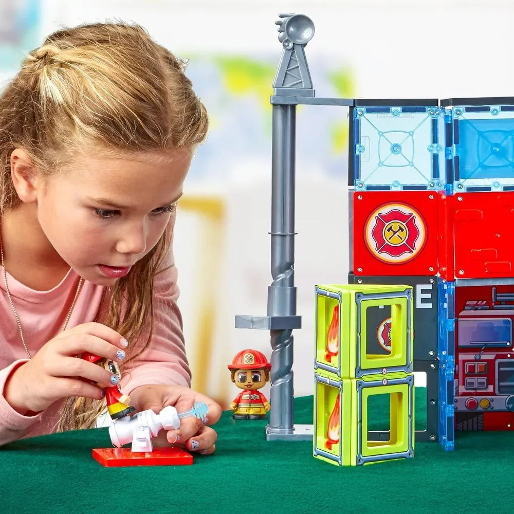 NEW Tile Town Fire Station Magnetic Tiles Playset 66pc Moose Toys